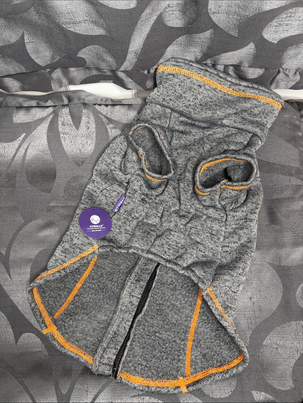 Cozy Gray & Orange Trim Fleece Dog Jacket -